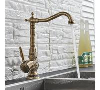Retro Carved Kitchen Sink Faucet, Modern Family Kitchen and Bathroom, Antique Copper Lever Basin Tap with Swivel Spout