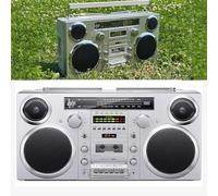 Retro Cassette Player Boombox, Portable CD Player Radio with Stereo Speakers, 6 Playback Modes, Aux In, USB/SD Conversion for Home & Travel