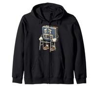 Retro Cassette Recorder Elder Character Vintage Audio Zip Hoodie
