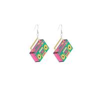 Retro Cassette Tape Dangle Drop Earrings Funny Vinyl Record Earrings for Women Girls 70s 80s Retro Acrylic Resin Tape Earrings, Small, Zinc, No Gemstone