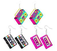 Retro Cassette Tape Earrings,3 PCS Retro 80s 90s Neon Acrylic Drop & Dangle Earrings for Women Disco Ball & Music Note Festival Party Earrings Nostalgia Gifts for Rave Cosplay Accessories