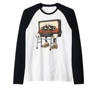 Retro Cassette Tape Elder Character Vintage Audio Nostalgia Raglan Baseball Tee
