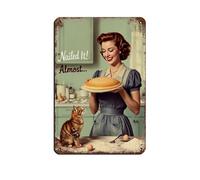 Retro Cat And Baker Art Nailed It Almost Tin Sign Vintage Metal Pub Club Cafe Bar Home Wall Art Decoration Poster Retro 8x12inch(20x30cm)