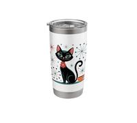 Retro Cat & Coffee Cup Atomic Stars Kitschy MCM Stainless Steel Insulated Tumbler
