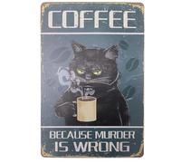 Retro Cat Coffee Metal Sign 8x12 Inch Black Cat Prefer Coffee Vintage Wall Decor Kitchen Wall Art for Coffee Bar Cafe Home Office or Bar Decorations