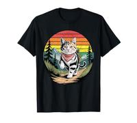 Retro Cat Hiker Vintage Sunset Mountain Trail Adventure T-Shirt