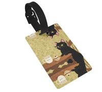 Retro Cat Luggage Tags for Suitcases, PVC Suitcase Tag with Secure Strap Suitcase Identifier with Privacy Name Card for Travel Bag Tags Personalized Baggage Tag for Women Men