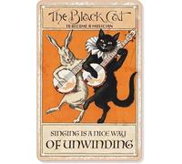 Retro Cat Metal Tin Signs,The Black Cat to Become A Musician,Singing is A Nice Way of Unwinding - Funny Cat Wall Art Decorative Sign for Bathroom Diningroom Livingroom 8x12 Inch