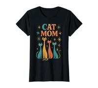 Retro Cat Mom Mid Century Modern Atomic Cats Value Graphic T-Shirt, Women, Black, S