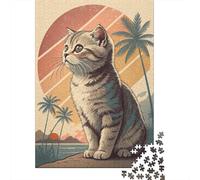 Retro Cat on Tropical Island Jigsaw Puzzle 1000 Pieces for Quiet Time, 38x26cm/1000pcs