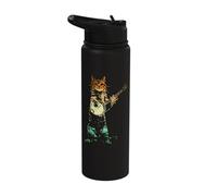 Retro Cat Playing Banjo Cute Kitten Banjo Player Cat Lover Stainless Steel Insulated Water Bottle