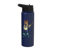 Retro Cat Playing Banjo Cute Kitten Banjo Player Cat Lover Stainless Steel Insulated Water Bottle