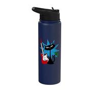 Retro Cat Playing Guitar Midcentury Mid Century Guitarist Stainless Steel Insulated Water Bottle