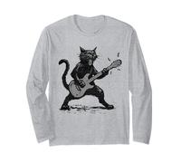 Retro Cat Playing Guitar Rock Music Funny Cats Lover Vintage Long Sleeve T-Shirt