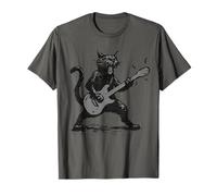 Retro Cat Playing Guitar Rock Music Funny Cats Lover Vintage T-Shirt