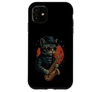 Retro Cat Playing Saxophone For Jazz Music Lovers Cat Dad Case for iPhone 11