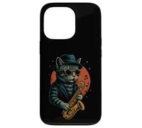 Retro Cat Playing Saxophone For Jazz Music Lovers Cat Dad Case for iPhone 13 Pro