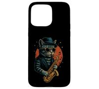 Retro Cat Playing Saxophone For Jazz Music Lovers Cat Dad Case for iPhone 15 Pro Max