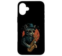 Retro Cat Playing Saxophone For Jazz Music Lovers Cat Dad Case for iPhone 16 Plus