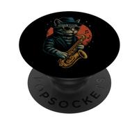 Retro Cat Playing Saxophone For Jazz Music Lovers Cat Dad PopSockets Adhesive PopGrip