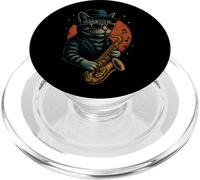 Retro Cat Playing Saxophone For Jazz Music Lovers Cat Dad PopSockets PopGrip for MagSafe