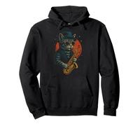 Retro Cat Playing Saxophone For Jazz Music Lovers Cat Dad Pullover Hoodie