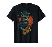 Retro Cat Playing Saxophone For Jazz Music Lovers Cat Dad T-Shirt