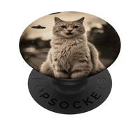 Retro Cat UFO Alien Vintage PopSockets Adhesive PopGrip