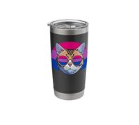 Retro Cat with Bisexual Pride Round Glasses Stainless Steel Insulated Tumbler
