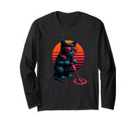 Retro Cat With Detector Headphones Metal Detecting Long Sleeve T-Shirt