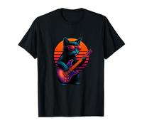 Retro Cat With Electric Guitar Rock Playing Guitarist T-Shirt