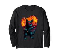 Retro Cat With Flaming Torches Fire Dancing Dancer Long Sleeve T-Shirt