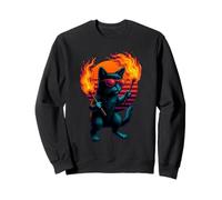 Retro Cat With Flaming Torches Fire Dancing Dancer Sweatshirt