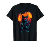 Retro Cat With Flaming Torches Fire Dancing Dancer T-Shirt