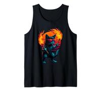 Retro Cat With Flaming Torches Fire Dancing Dancer Tank Top