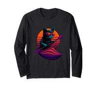 Retro Cat With Kayak Paddle River Paddler Long Sleeve T-Shirt