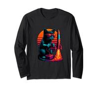 Retro Cat With Launch Wires Model Rocketry Rocketeer Long Sleeve T-Shirt