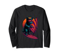 Retro Cat With Striped Sail Wind Surfing Surfer Long Sleeve T-Shirt