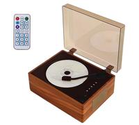 Retro CD Player, Retro Desktop Music Player with Dust Cover, Remote & Button Control, Multiple Playback and Connection Options, Rechargeable Music Players for Home Office Decor Wood Grain Brown