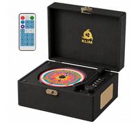 Retro CD Player with Speakers, Bluetooth Receiver, USB, Rechargeable | Features AUX Input and Output Plus Button Controls, Doubles as Charming Home Decor - Black