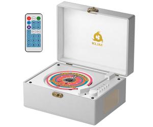 Retro CD Player with Speakers, Bluetooth Receiver, USB, Rechargeable | Features AUX Input and Output Plus Button Controls, Doubles as Charming Home Decor - White