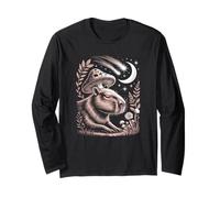 Retro Celestial Capybara Exploring the Dark Mystical Woods Long Sleeve T-Shirt
