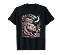 Retro Celestial Capybara Exploring the Dark Mystical Woods T-Shirt