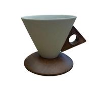 Retro Ceramic Coffee Mug, Creative Elegant Cone Coffee Cup Set for Women, Small- Solid Wood Handle and Coaster - 250ML Suitable for Home, Restaurant, Party and Office Use