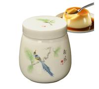 Retro Ceramic Egg Cup with Lid, Steamed Egg Cooker for 1 or 2 Eggs. | Ceramic 220ml, 7.8x4.5x8.7cm; twist lid, steam egg, custard, pudding; breakfast, couple, small family, gift.