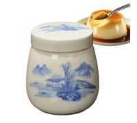 Retro Ceramic Egg Cup with Lid, Steamed Egg Cooker for 1 or 2 Eggs. | Ceramic 220ml, 7.8x4.5x8.7cm; twist lid, steam egg, custard, pudding; breakfast, couple, small family, gift.