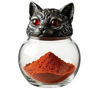 Retro Ceramic Jar, Witch Cat Container, Sealed Apothecary Vessel, Vintage Kitchen Pantry Storage Solution, Decorative Dining Room Cabinet Accent, Home Gear for Cooks, Collectors, Pagans, 6x6x9cm