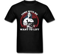 Retro Character T-Shirt for Men 100% Cotton Mens Tshirt Arnold Schwarzenegger Tops Come with Me If You Want to Lift Tees Fitness(Large)