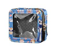 Retro Checker Board Groovy Flower Oil Painting Cute Clear Make Up Bag for Girls Portable Cosmetic Organizer Skincare Pouches, Lemurs Madagascar on Blue Pattern, One Size