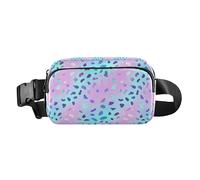 Retro Checker Board Groovy Flower Oil Painting Water Resistant Waist Bag Fanny Pack with Adjustable Strap for, Holographic Leopard Print on Gradient, One Size